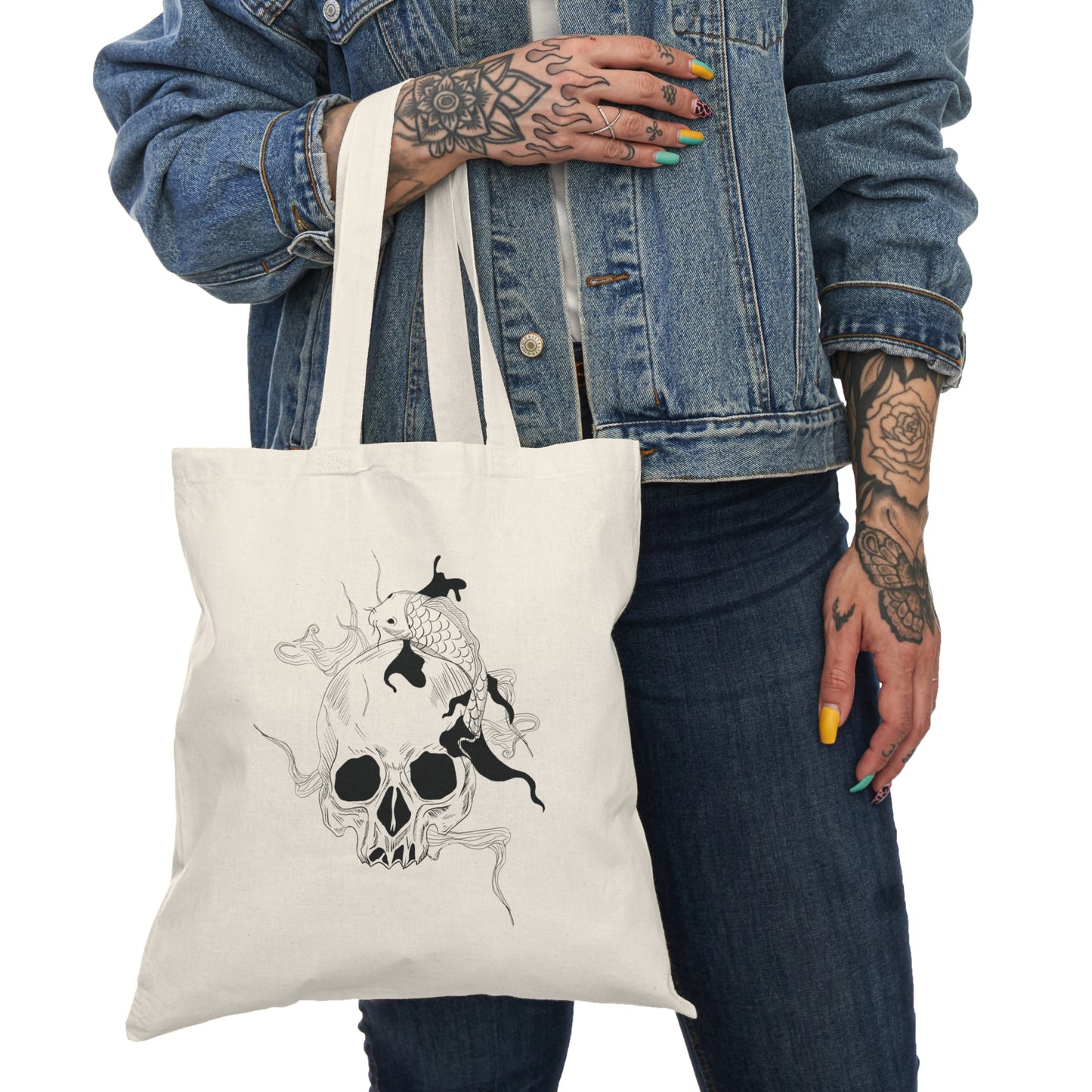 Tote Bag | Natural Tote Bag | Printed Tote Bag | Skull & Koi