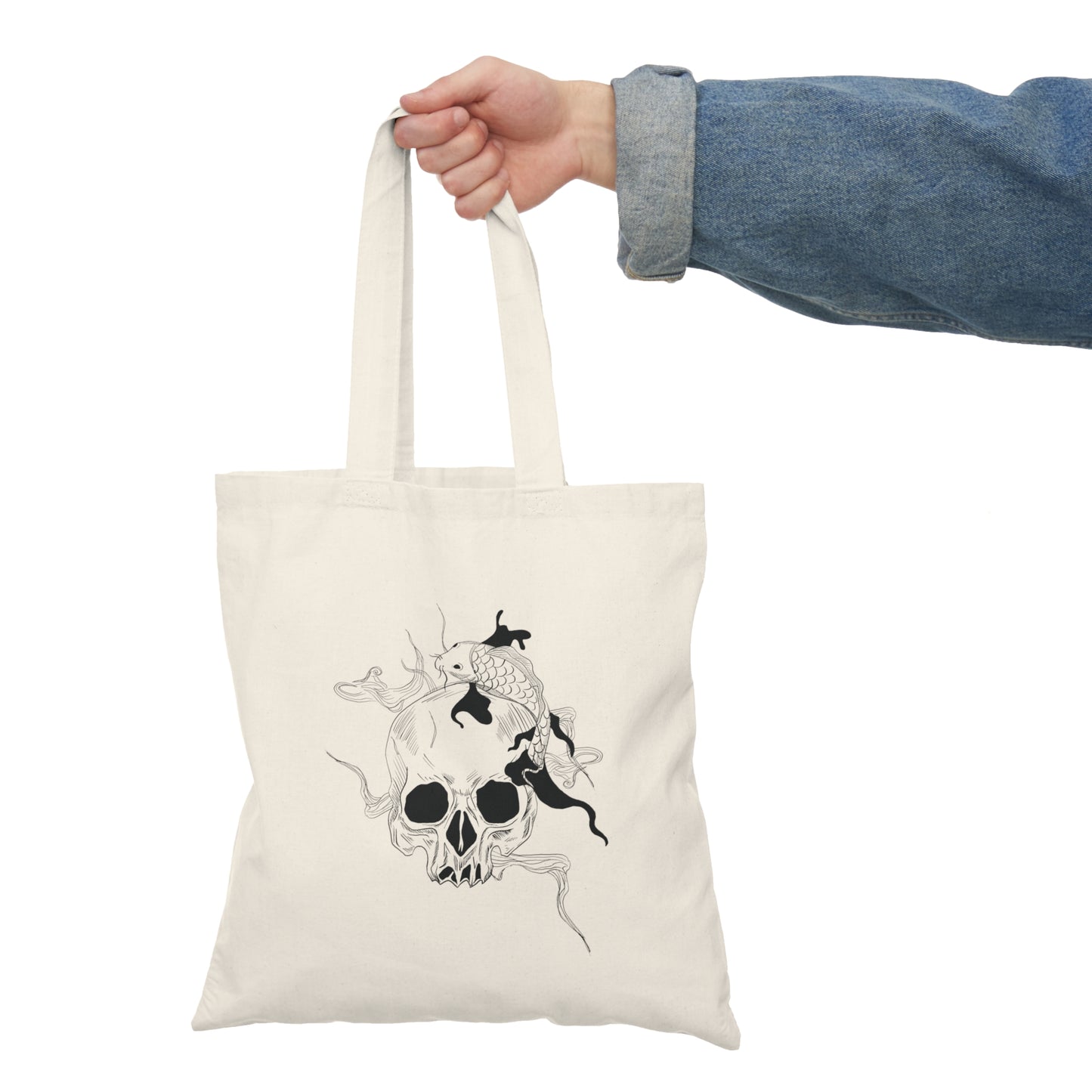 Tote Bag | Natural Tote Bag | Printed Tote Bag | Skull & Koi